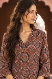 Abaya Brown Ajrakh Print Straight Kurta - detail close-up