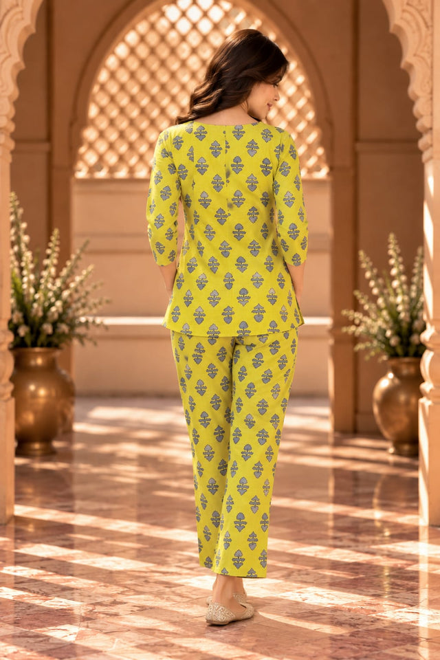 Nirali Yellow Block Print Co-ord Set - back view