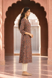 Abaya Brown Ajrakh Print Straight Kurta - side view