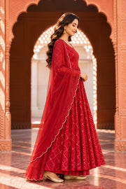 Damini Red Sequin Embroidered Anarkali Set With Dupatta - side view