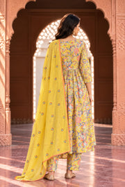 Suki Yellow Floral Print Anarkali Set With Dupatta - back view