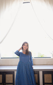 Indigo Block Print Flared Maxi Dress 5