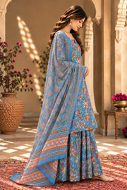 Bhagat Sky Blue Jaal Print Straight Kurta Set With Dupatta - side view