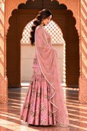 Gifa Peach Floral Print Sharara Set With Sleeves - side view