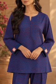 Roza Indigo Blue Butti Print Co-ord Set - detail close-up