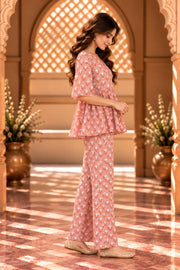 Gifa Peach Tulip Print Peplum Co-ord Set - side view