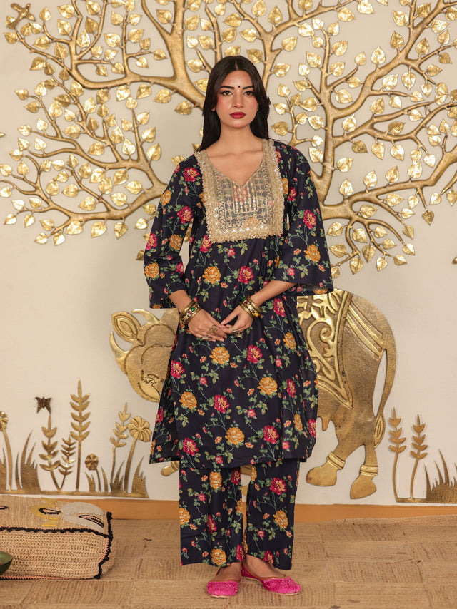 Fida Navy Pure Cotton Co-ord Set