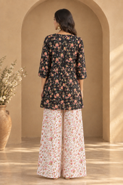 Black Floral Embroidered Kurta And Palazzo Co-ord Set - back view