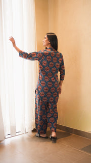Grey Blue Floral Print Kurta And Pant Co-ord Set 4