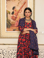 Suhana Red Pure Cotton Anarkali Suit Set 3