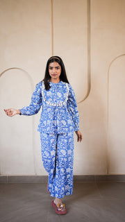 Blue White Floral Block Print Co-ord Set 3