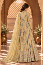 Gul Yellow Floral Print Embroidered Anarkali Set - back view