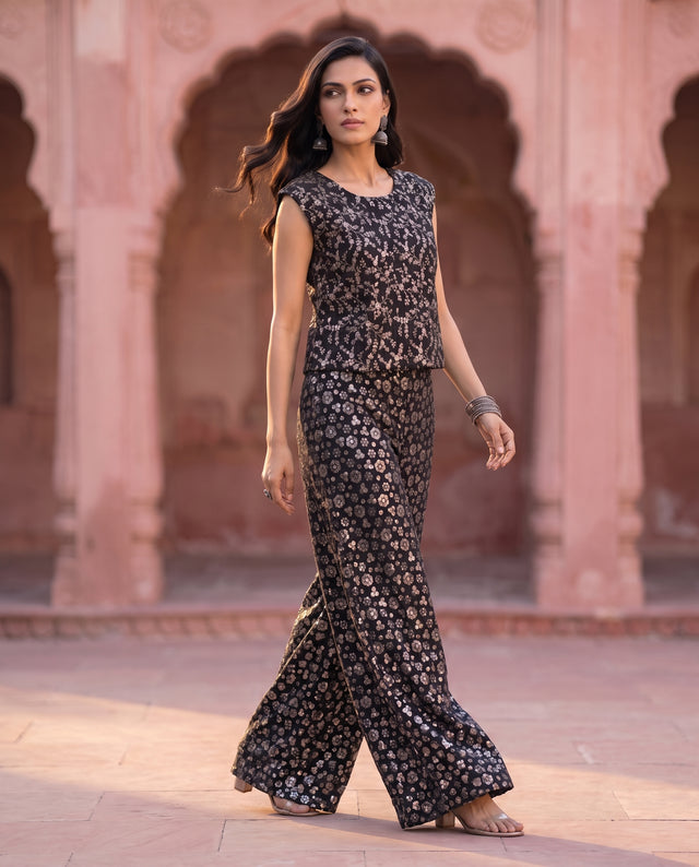 Black & Gold Foil Print Co-ord Set, Gulabo Jaipur