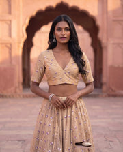 Beige Sequin Floral Embroidered Lehenga Set 4