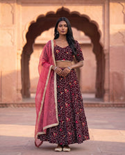Saloni Maroon Bandhani Embroidered Lehenga Set 2