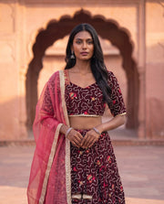 Saloni Maroon Bandhani Embroidered Lehenga Set 3