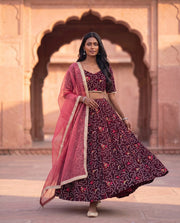 Saloni Maroon Bandhani Embroidered Lehenga Set 1