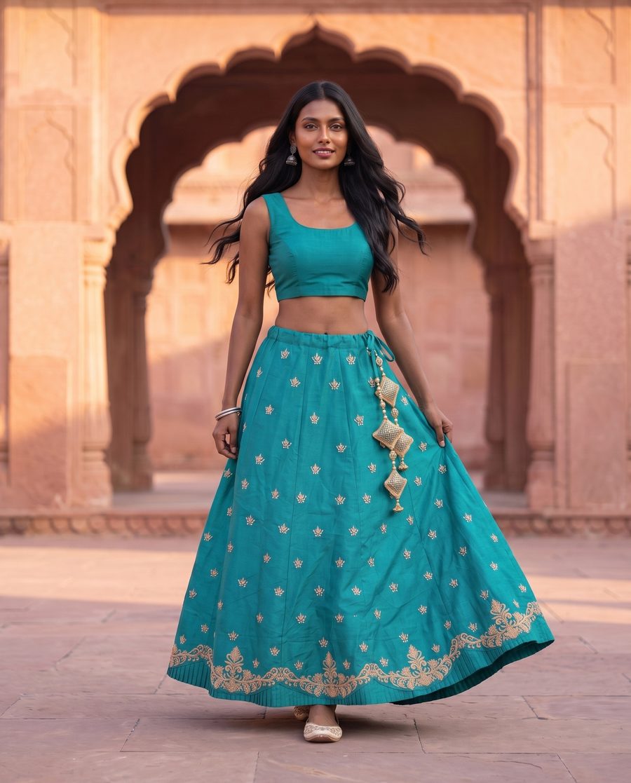Saloni Rama Green Embroidered Lehenga Set