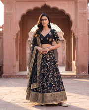 Black Peacock Jaal Embroidered Lehenga Set 2