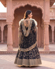 Black Peacock Jaal Embroidered Lehenga Set 3
