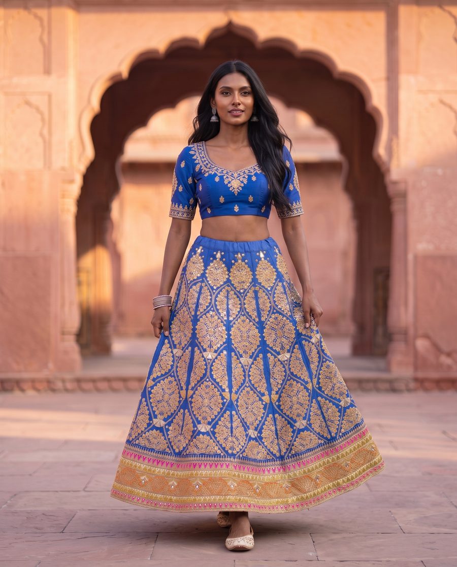 Saloni Royal Blue Gota Embroidered Lehenga Set