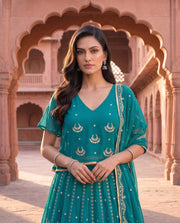 Saloni Teal Green Embroidered Lehenga Set 4