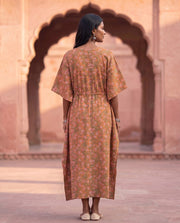 Orange Floral Print Kaftan With Waist Tie 3