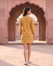 Mustard Yellow Floral Motif Short Kurti Dress 3