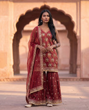 Maroon Gota Embroidered Sharara Set 2