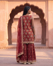 Maroon Gota Embroidered Sharara Set 3