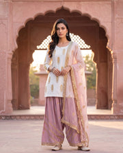 White Gold Print Farshi Salwar Kurta Set 2
