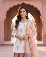 White Gold Print Farshi Salwar Kurta Set 4