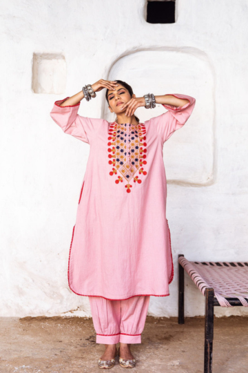 Arzu Peach Embroidered Co-Ord Set