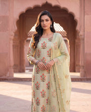 Pista Green Floral Hand-Block Straight Set 4