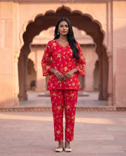 Red Floral Embroidered Bell Sleeve Co-ord Set 2