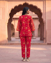 Red Floral Embroidered Bell Sleeve Co-ord Set 3