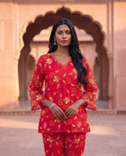 Red Floral Embroidered Bell Sleeve Co-ord Set 4