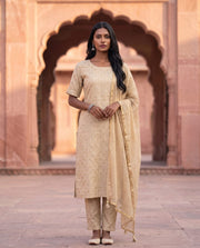 Beige Sequin Embroidered Straight Kurta Set 2