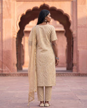Beige Sequin Embroidered Straight Kurta Set 3
