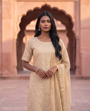 Beige Sequin Embroidered Straight Kurta Set 4