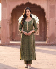 Green And Black Printed Straight Kurta Set 2