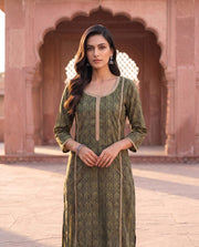 Green And Black Printed Straight Kurta Set 4