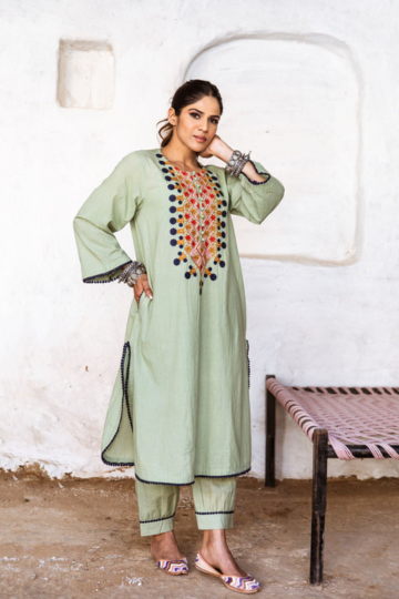 Arzu Green Embroidered Co -Ord Set