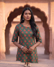 Bottle Green Floral Print Straight Kurta Set 4