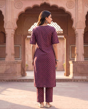 Purple Booti Print Straight Kurta Pant Set 3