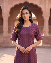 Purple Booti Print Straight Kurta Pant Set 4