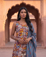 Multicolour Abstract Print Kurta Set With Dupatta 4