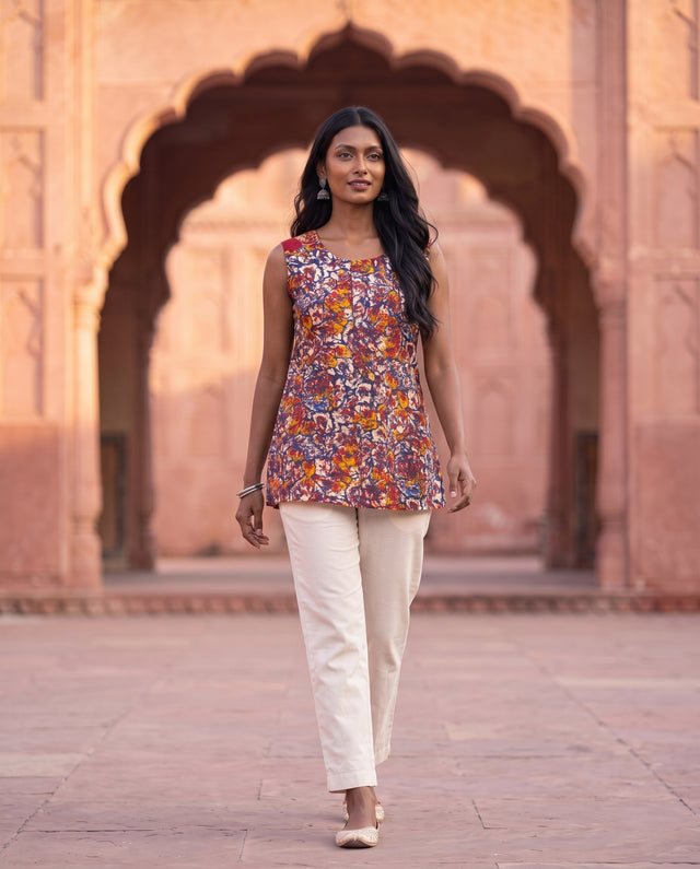 Multicolour Abstract Print Kurta Set With Dupatta