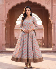 Grey Floral Hand-Block Print Kurta Palazzo Set 2