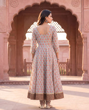 Grey Floral Hand-Block Print Kurta Palazzo Set 3